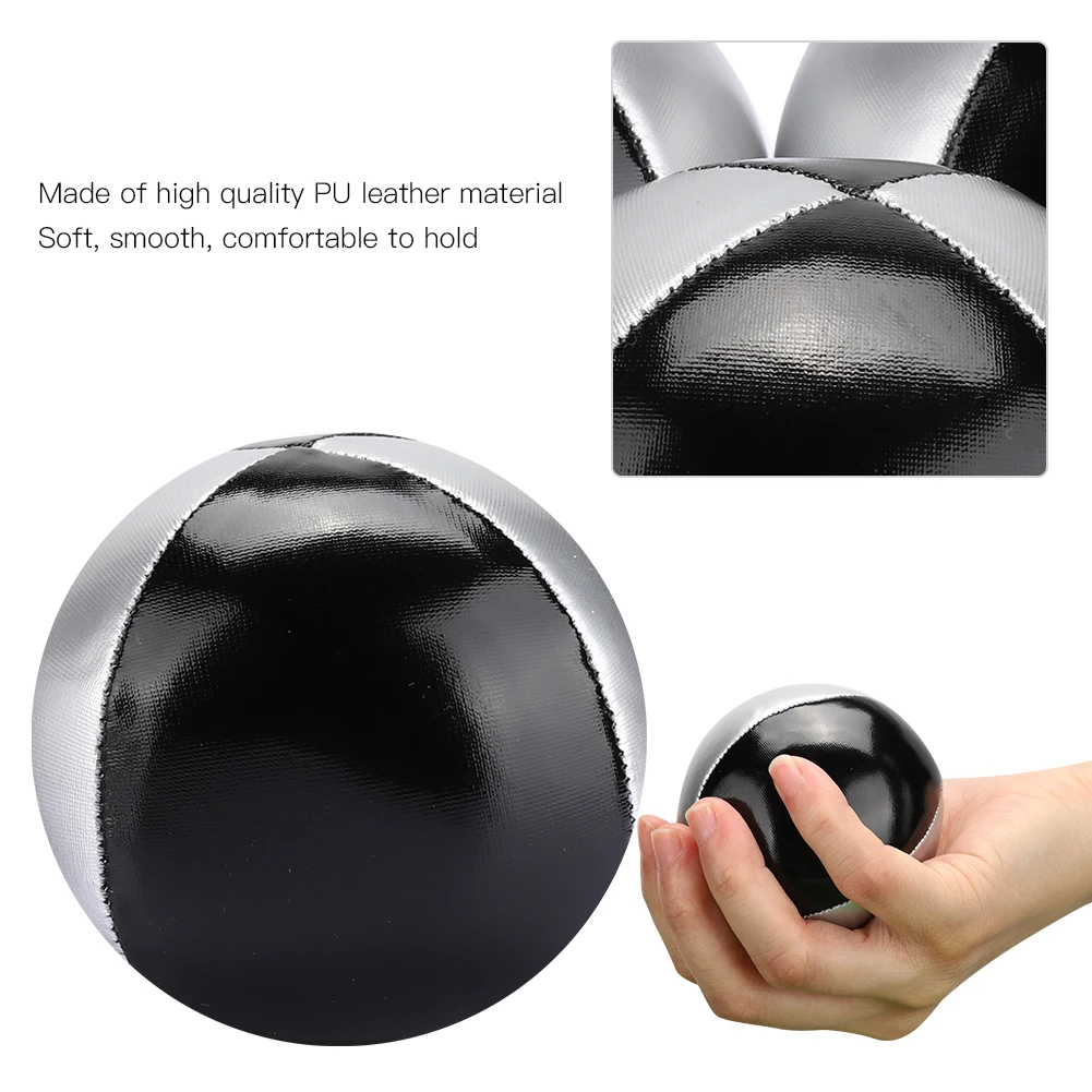 3PCS Silver Black PU Leather Indoor Leisure Portable Juggling Ball Performance Props