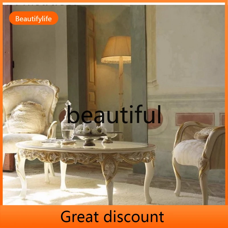 

A2344 French round coffee table retro coffee table American corner living room solid wood oval tea table