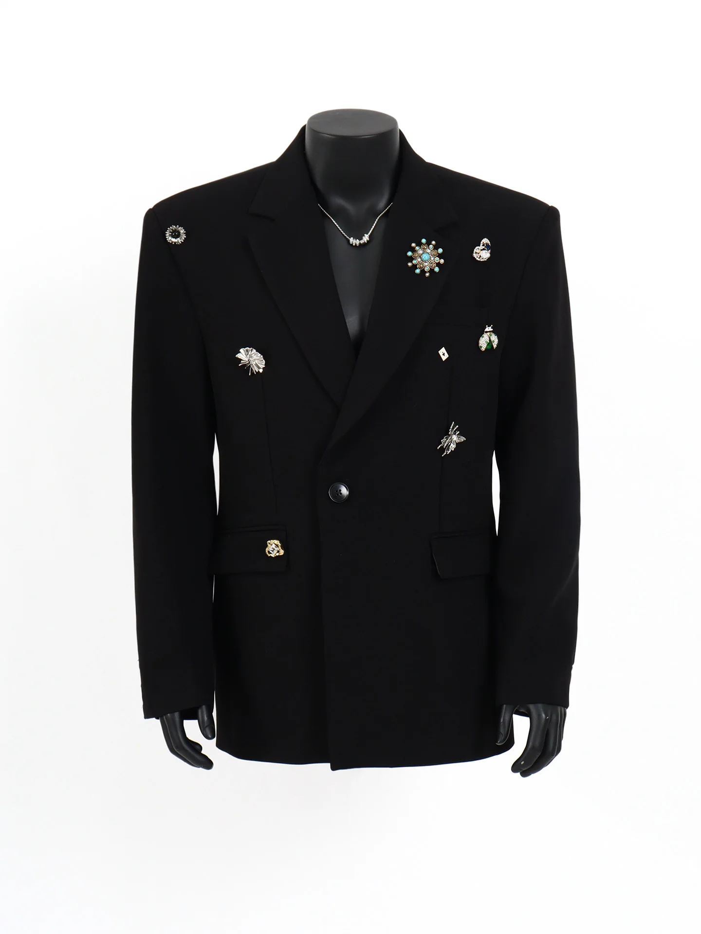 

Bla Metal Lapel Men's Suit Jaet STARLIT Design Casual Polyester Fiber CleanFit Sle Single Button Closure Pure Color