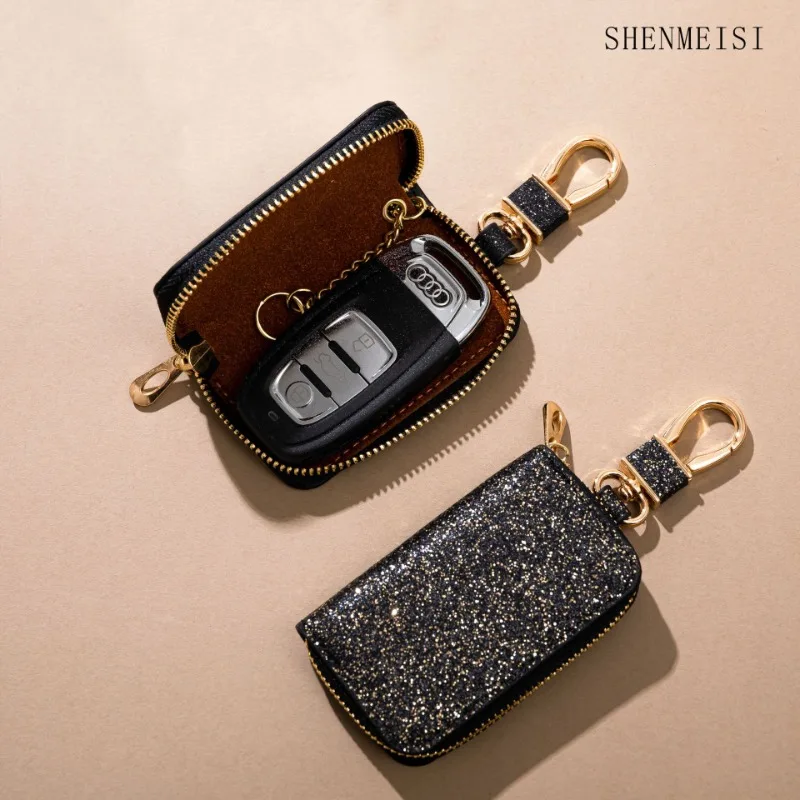 Mini Car Key Bag 2024 Fashion Unisex Car Key Storage Bag Creative Star Sparkling Leather Pendant Keychain