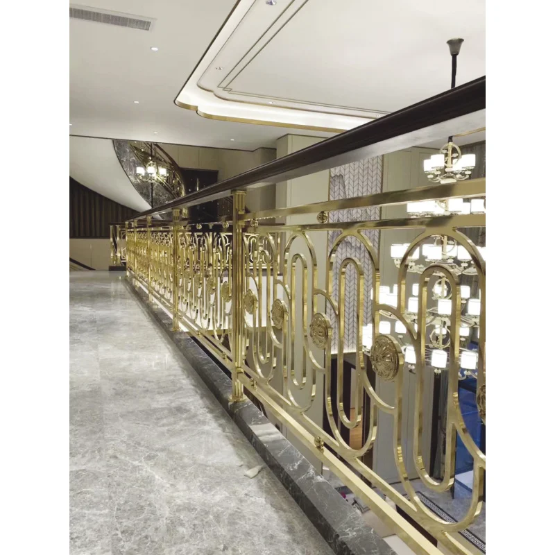 custom.TAKA Interior Decorative Luxury Carved Aluminium/brass Handrail Stairs Railing