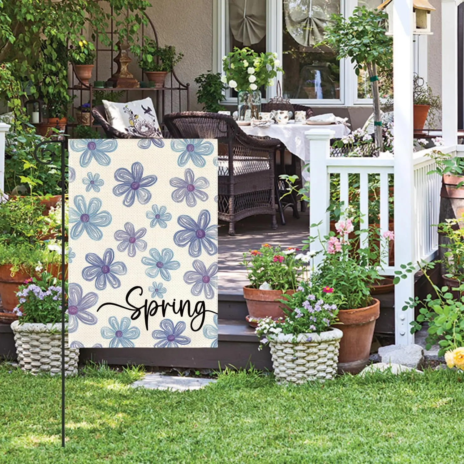 AVOIN colorlife Spring Floral Garden Flag 12x18 Inch Double Sided Outside, Seasonal Blue Violet Flowers Rustic Yard Outdoor  hhz