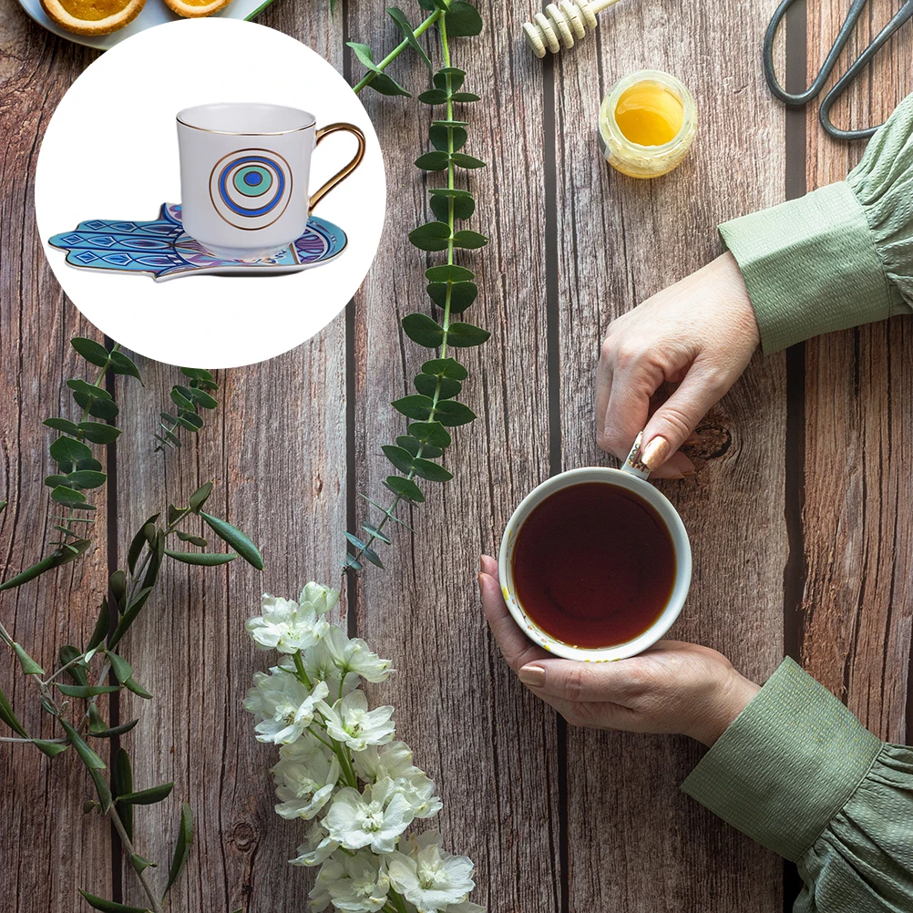 

1Set Ceramic Tea Cup with Saucer Lovely Coffee Mug Ergonomic Handle Home Supply Turkish Coffee Set Retro Cup Home Supply