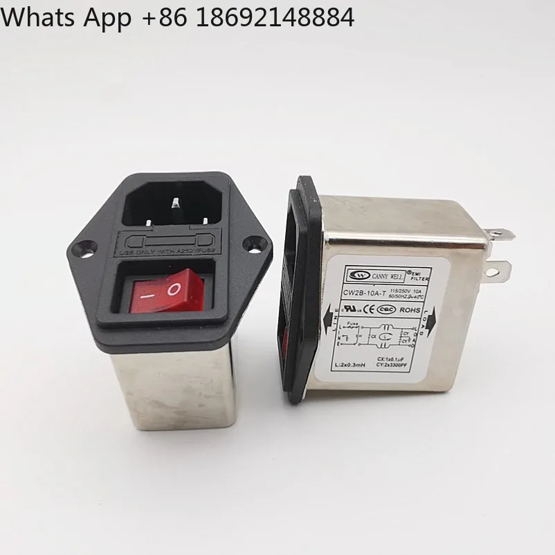 Socket EMI Power Filter CW2B-06A-T with Fuse Switch Indicator Light AC 220V 6A 10A in Stock