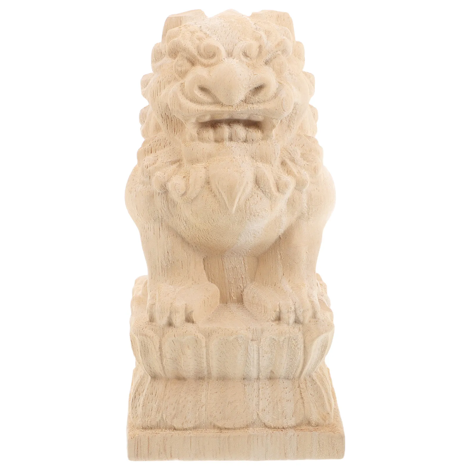 Lion Post Finials Unfinished Wood Guardian Lion Sculpture Fence Top Finials Vintage Garden Bridge Decoration Feng Shui
