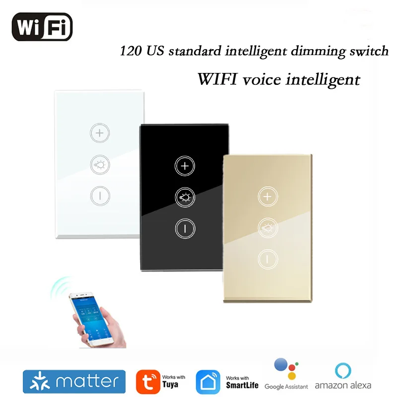 TS US Standard 120 Type Smart Dimmer Switch - Touch Glass Panel Tuya WiFi Zigbee Compatible with Alexa  APP Voice Remote Control