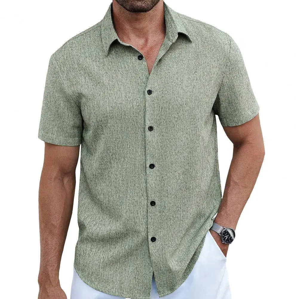 

Men Summer Button-up Shirt European And American Summer Thin Solid Color Short Sleeved Shirt Mens Casual Loose Solid Color Shirt