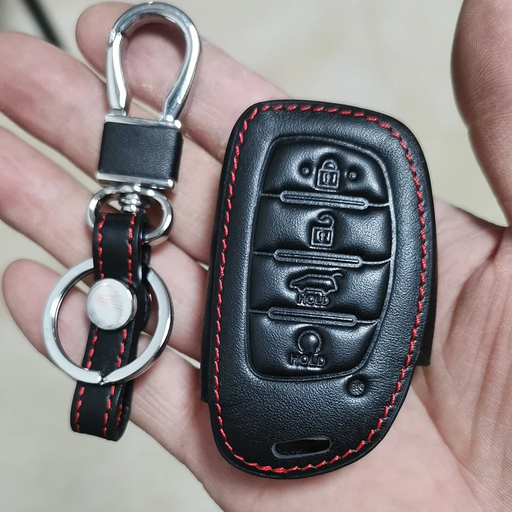 2024 High Quality Leather Car Key Cover Case For Hyundai Elantra I10 I20 I30 HB20 IX25 IX35 IX45 Santa Fe New Verna 4 Button