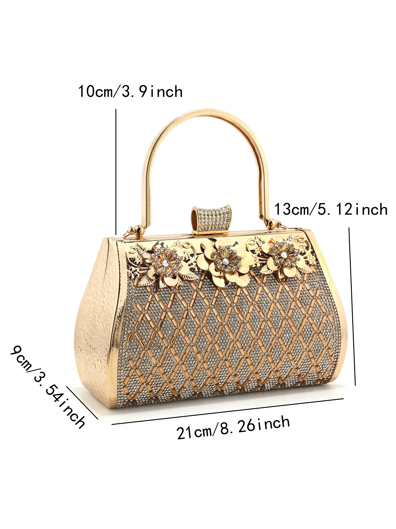 Rhinestones Bucket Women Evening Clutch Golden Metal Handle Handbags Crystal Flower Vintage Perfect Design Box Holder