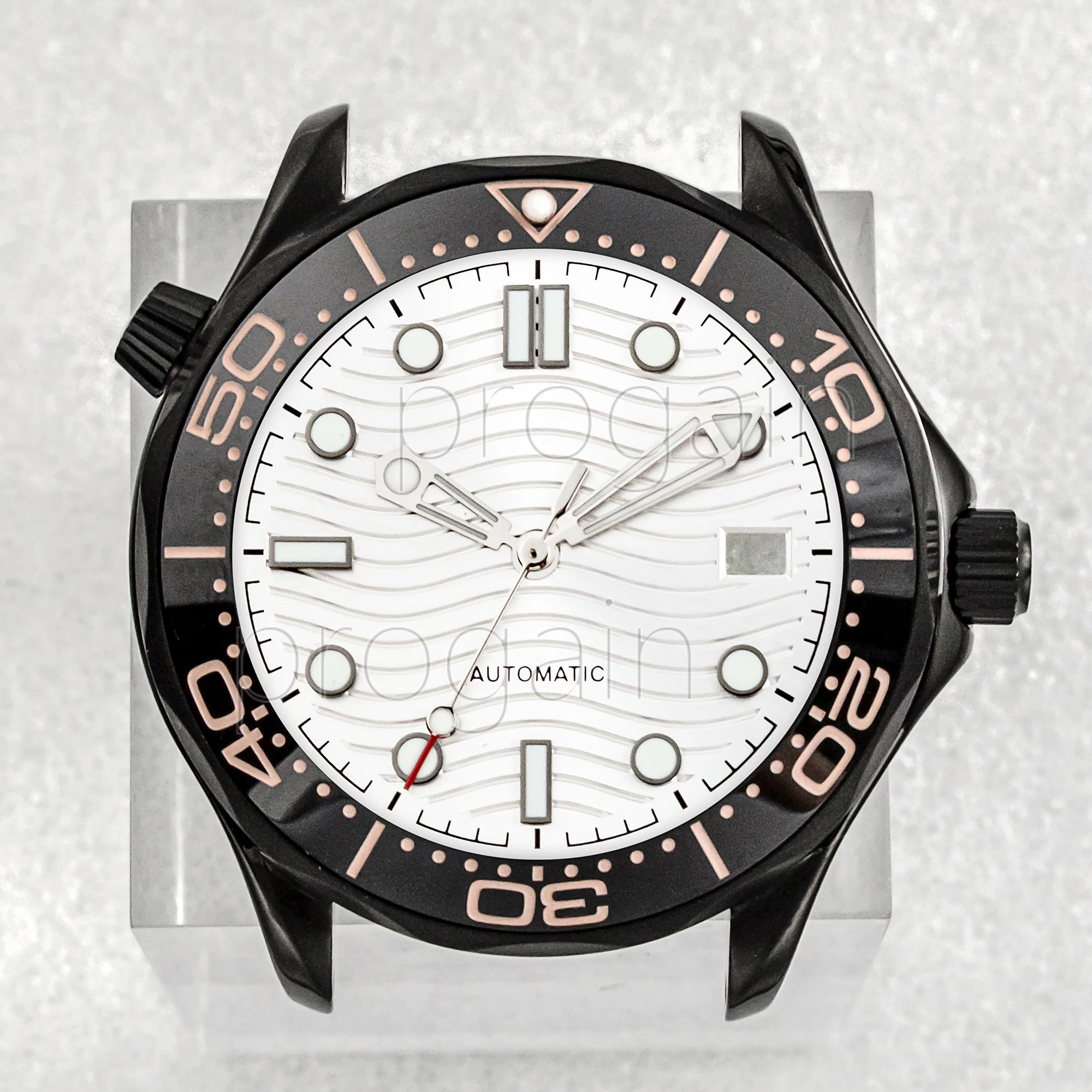 NH35 Case Dial Hands for Seamaster 300 Stainless Steel 10ATM Waterproof Watch Case fit NH35 Automactic Movement Replacements