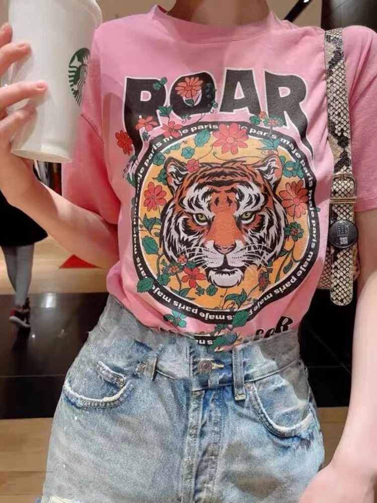 2023 Spring Summer New Arrive Woman Flroal Printe T-Shirt Tiger Print Free Shipping Brand France Paris Tops