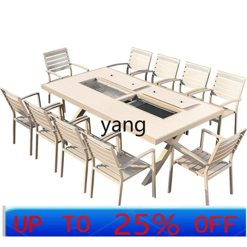 LTT outdoor tables and chairs courtyard aluminum alloy barbecue table outdoor electric grill outdoor tea table