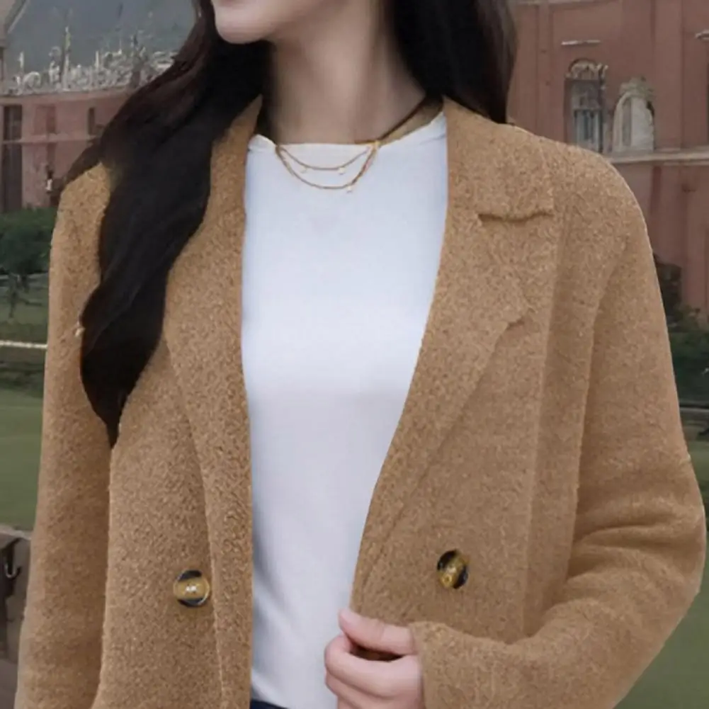 Women Polyester Coat Women's Wool Blend Long Coat Oversized Double-breasted Trench Notched Lapel Overcoat for Fall Winter Warmth
