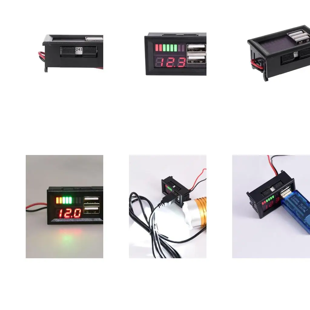 Car Motorcycle Digtal Voltmeter with 2 USB 12V Display Board 5V Output Voltmeter Gauge
