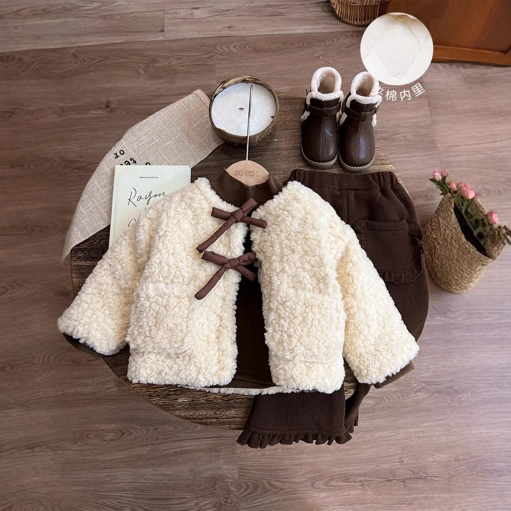 Girls Coat 2024 Winter New Childrens Wear Korean Baby Girl Foreign Air Hair Chanels Style Thick Coat Casual Simple Daily