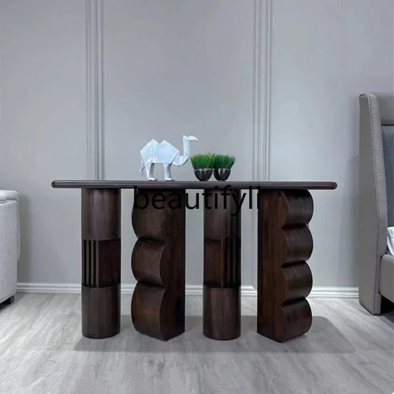

A38 Medieval wabi-sabi wind solid wood entrance table, entrance entrance table against the wall corridor decoration desk