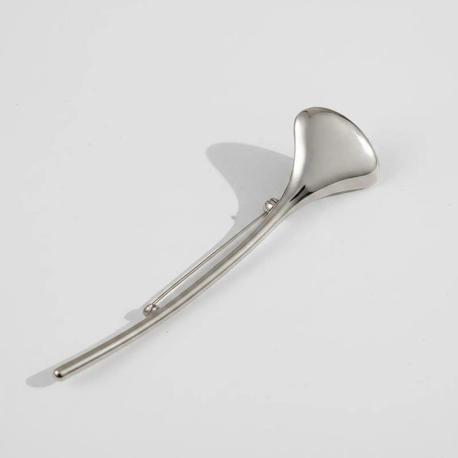 Glossy Metal Suit Shiny-Polish Finish Abstract Minimalist Brooch Centerpiece Long Stem Flower Pin for Women, Formal Events,