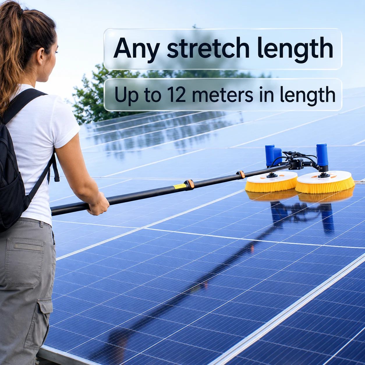 Solar Panel Cleaning Machine 35/70cm Dual Rotary Brush 24V 150W Brushless Motor Lithium Battery Telescopic Cleaner For Solar