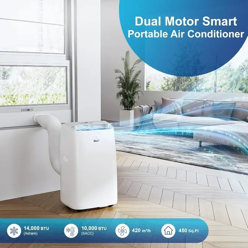 DuraComfort Portable Air Conditioners, 14000 BTU(ASHRAE) /10400 BTU (SACC), Dehumidifier, Cooling Fan, AC for Room,450 Sq.Ft