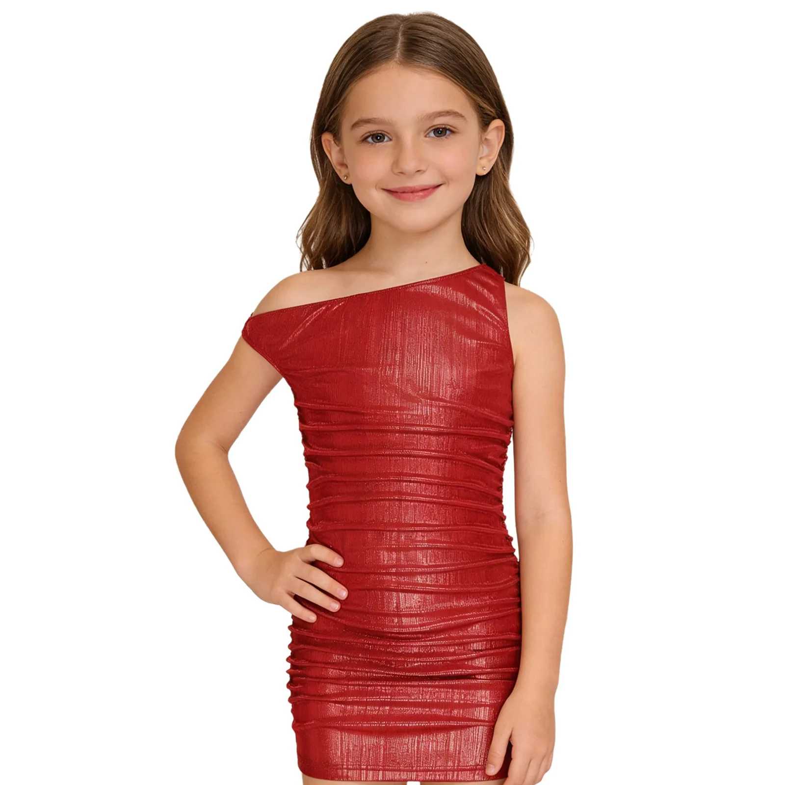 女の子メタリックシャーリングクリスマスドレス子供のボディコンミニドレス子供社交ダンスパーティーパフォーマンス衣装ダンスウェア