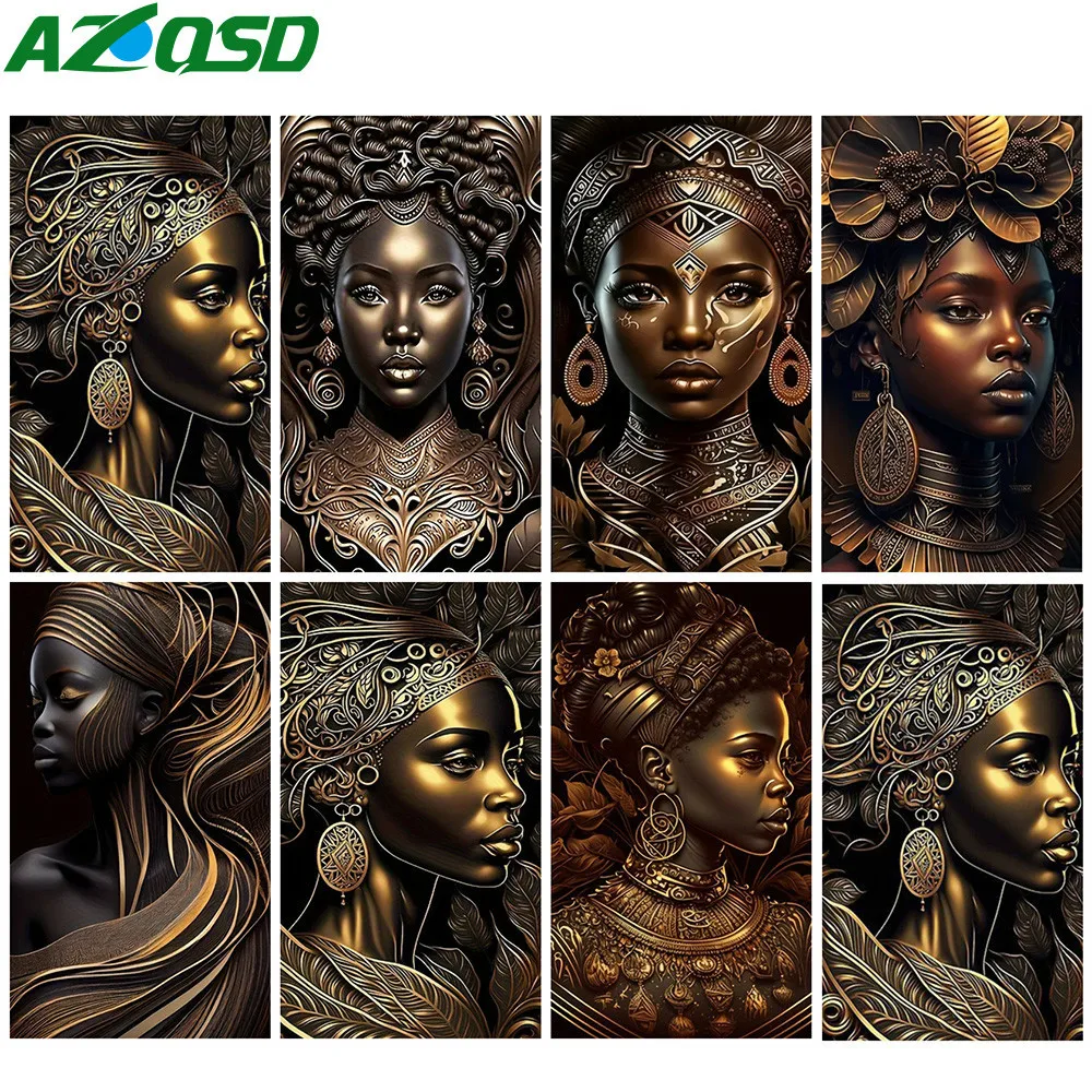 AZQSD Diamond Painting Woman African Indian Handmade 5d Diy Needlework Girl Embroidery Portrait 30x40cm Cross Stitch Home Decor