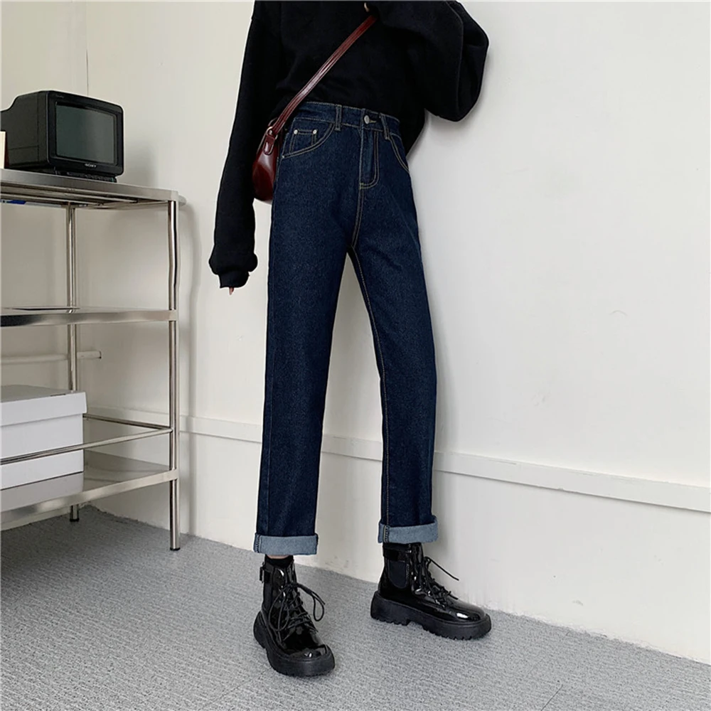 Fashion Solid Color Denim Pants Women's 2024 New Spring Autumn High Waist Straight Pants Slim Versatile Jeans Female Clothing