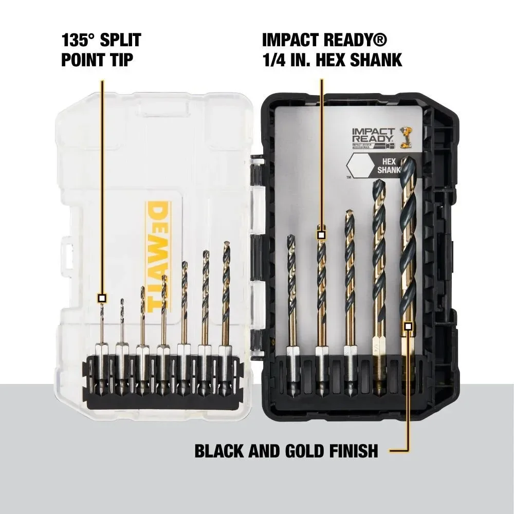 DEWALT DWAH1182 Black And Gold IMPACT READY Metal Drill Bit Set 12PCS, Premium Tool Accessories For Powerful Performance