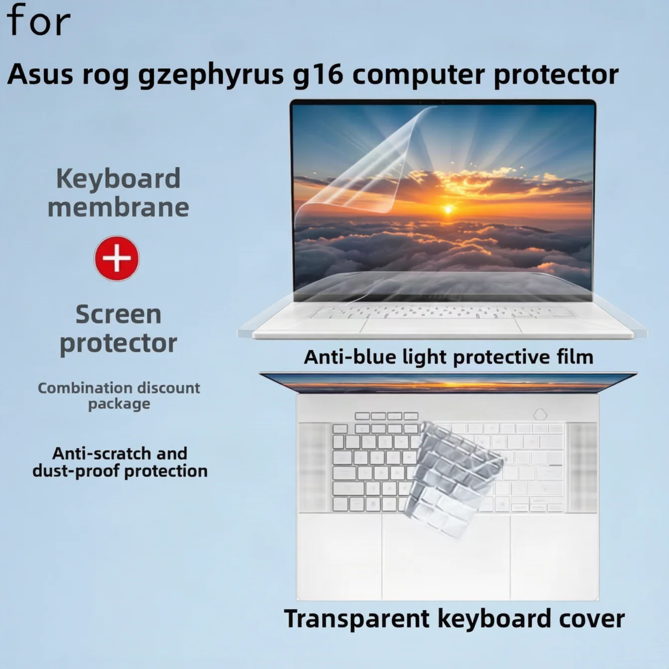 2025 For ASUS ROG Zephyrus G16 GA605 Computer Screen Protector Keyboard Cover Blue Anti-Glare Transparent Protective Film