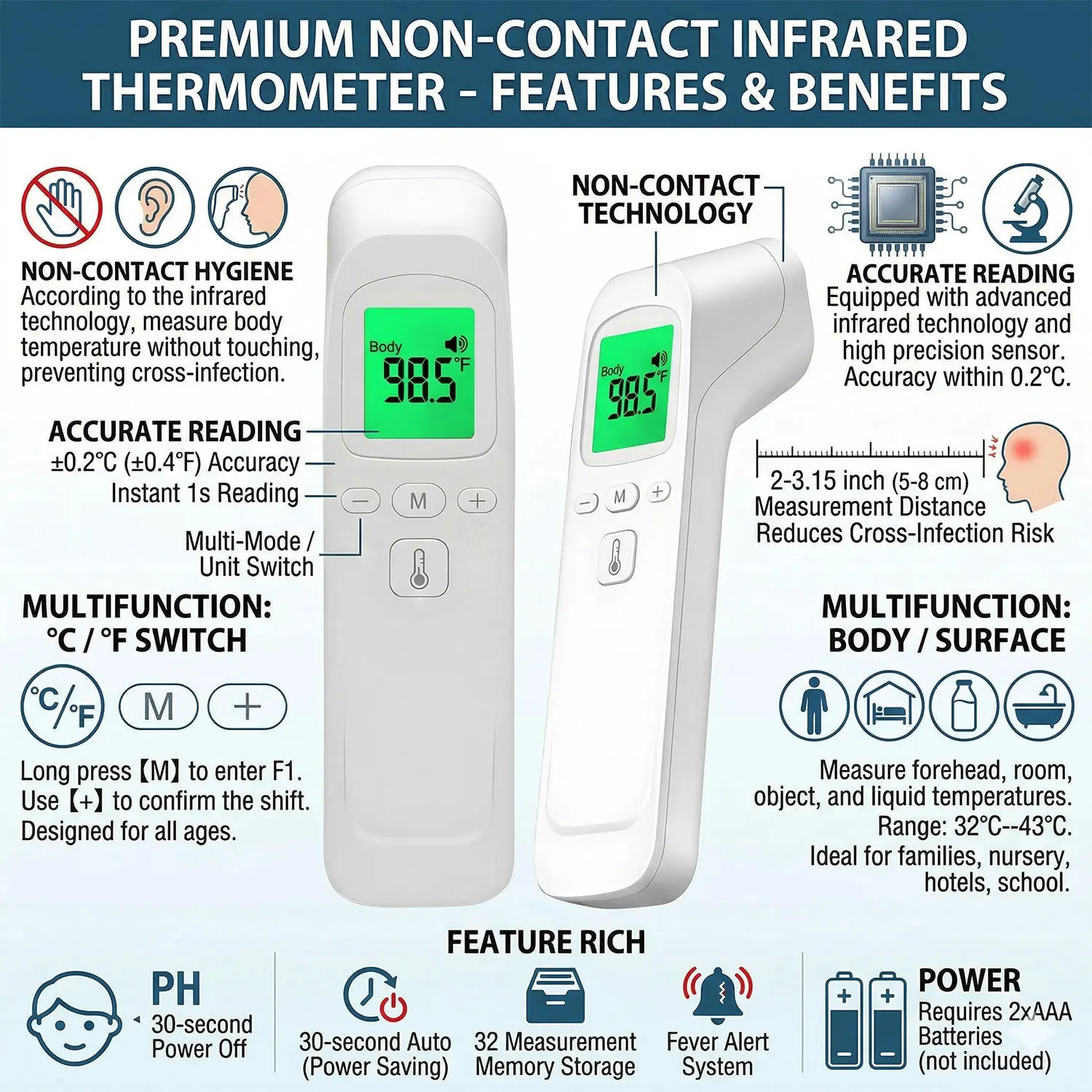 2025 Home Portable Handheld Non-contact Digital Infrared Thermometer with LCD Display Screen For Adult
