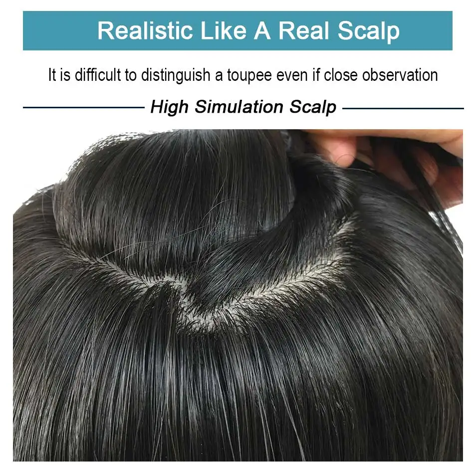 Realistic Men's Wigs Silk Base Hair Prosthesis Man Lace PU Wig Men Human Hair Toupee Hair Men Natural Man Hair System With Clips