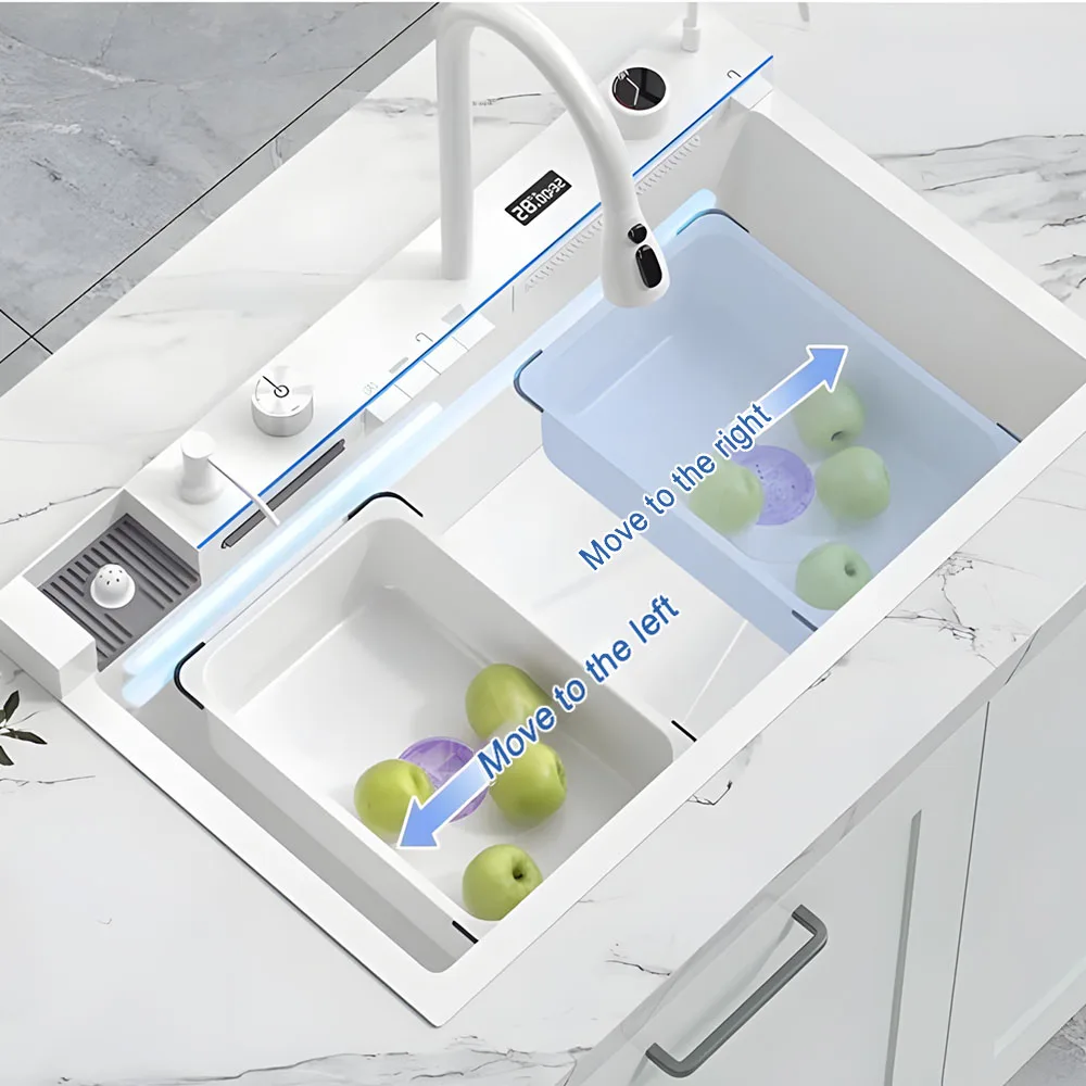 

Moonlight White Whale Flying Rain Waterfall Multi functional Dishwashing Pool Kitchen Sink 304 Stainless Steel Large Single Sink