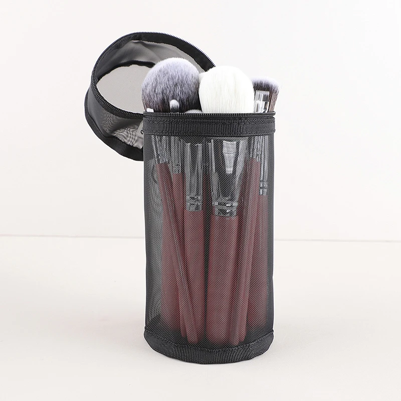 Mesh Dual-use Makeup Brush Storage Bag Portable Brush Case Simple Large Capacity Brush Bucket Holder Travel Stand-up Pouch