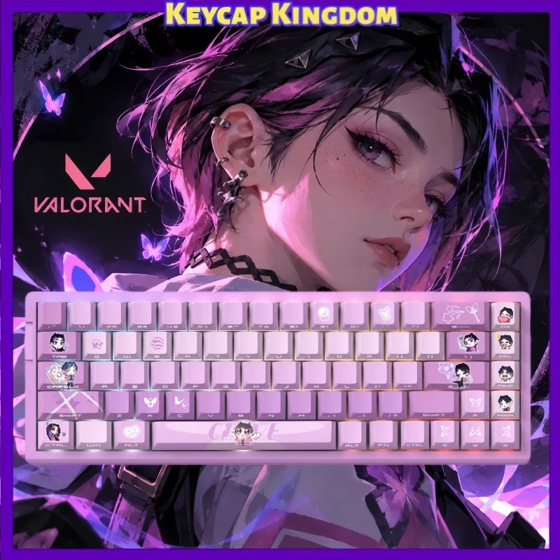 Valorant Clove PBT Keycap Cherry Profile Side Print Shine Through 5-side Dye-Sub Purple Anime Keycap Set For Mechanical Keyboard