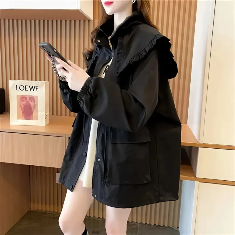 Women's Windbreaker 2023 Spring Autumn New Korean Wild Loose  Fashion Jacket Female Student Trenchcoat Naval Lapel Coat Lining