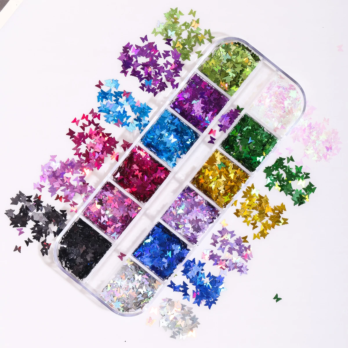 12 Grids Mixed Four Pointed Star Design Nail Glitters Holographic Glitter Sequins Nail Patch DIY Nail Art Decoration