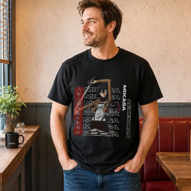 Mikasa Ackerman Attack on Titan Anime T Shirt, 0809 Manga Casual Streetwear, Unisex Short Sleeve Graphic Tee for Fans