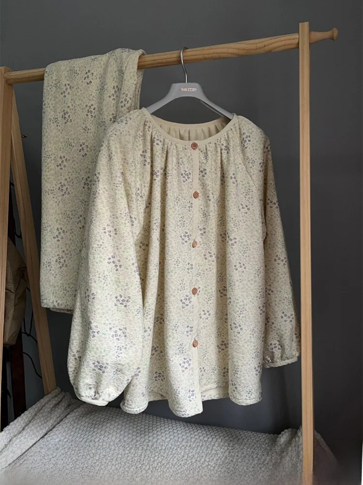 

Retro Floral Long Sve Women's Spwear Set Large Size Home Clothes Comfortable Loose Fit Autumn Collection round Ne