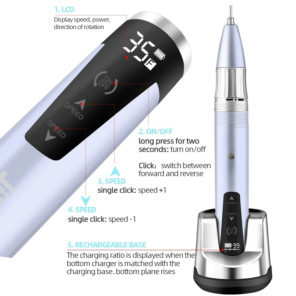 35000RPM 전기 네일 드릴 펜 매니큐어 페디큐어용 충전식 휴대용 네일 기계 젤 폴리싱 살롱 네일 장비
