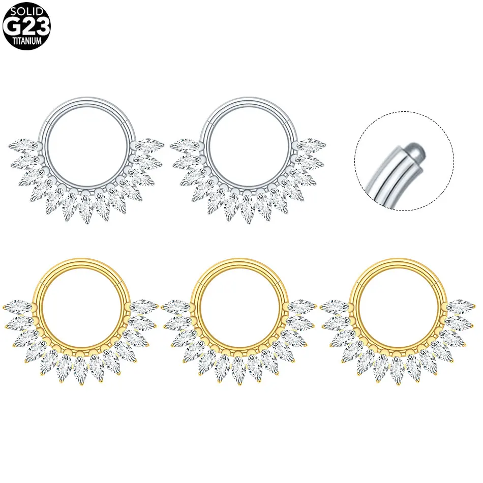 

1PC 16G Marquise CZ Hinged Segment Hoop Nose Ring ASTM F136 Titanium Septum Piercing Clicker Ear Cartilage Daith Hoop Earrings