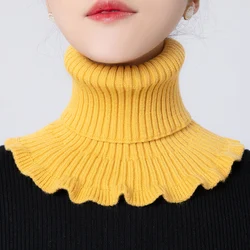 Bufanda de cuello falso de punto con orejas de madera para mujer, cuello alto cálido, bufanda desmontable, a prueba de viento, Invierno