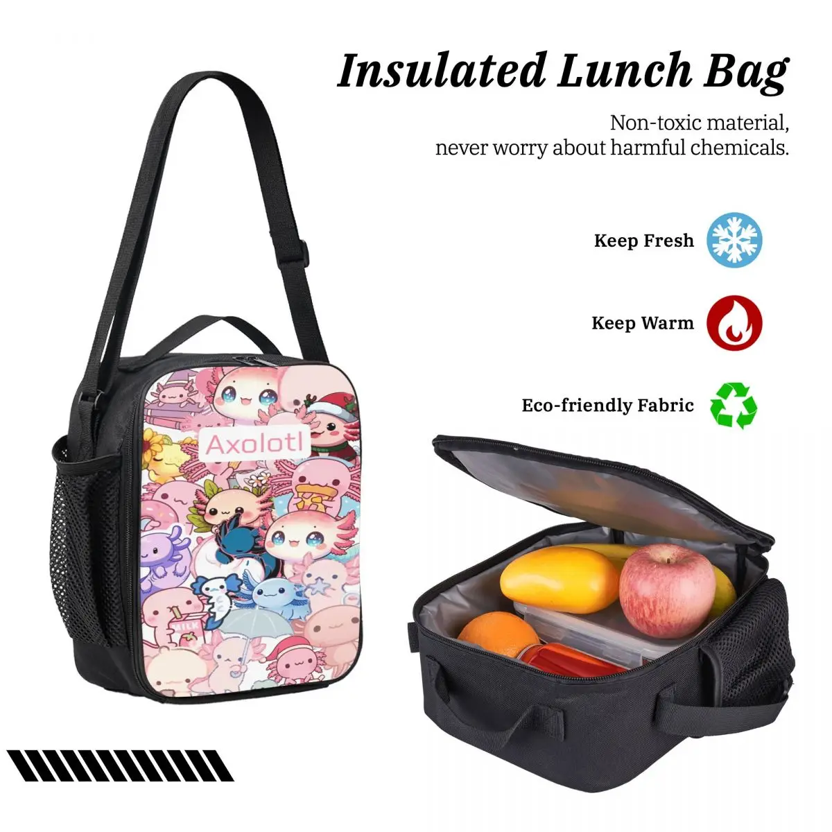 3Pcs Axolotl Accessories Backpack Set for Children Pencil Boxes Bookbag Sets with Lunch Box For School Students Daypack