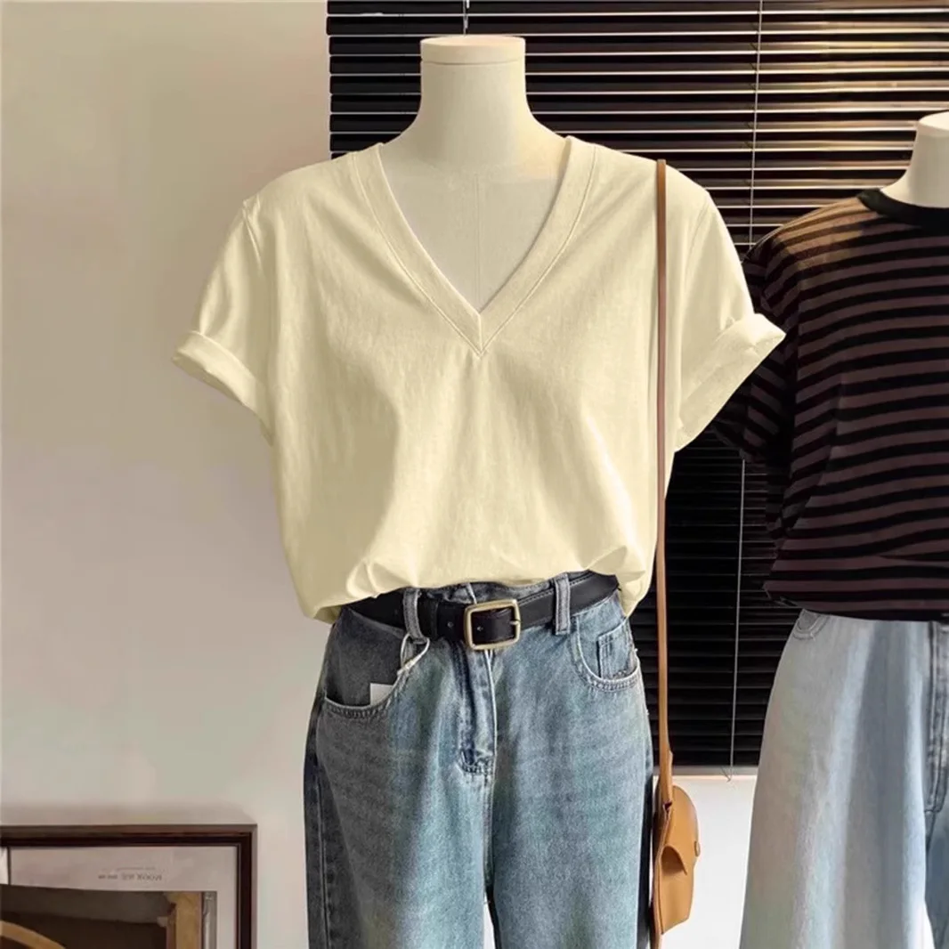 

White Off-Shoulder Short Sleeve Women's T-Sh Summer 2026 New Style Top Hot Sale Plus Size Korean Version Loose Base