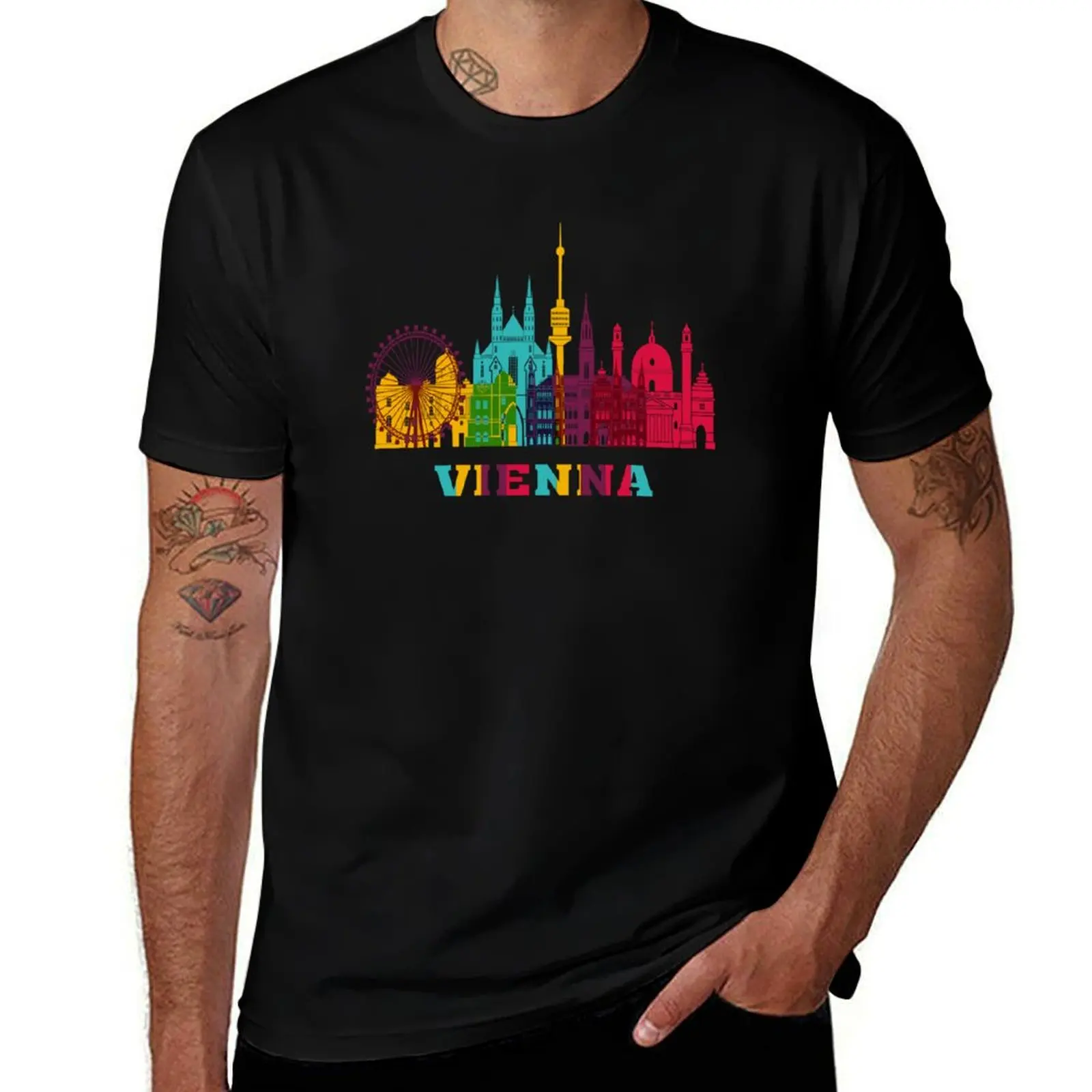 Vienna Skyline Wien Austria punto de referencia viaje recuerdo camiseta ropa linda espacios en blanco hombres camiseta