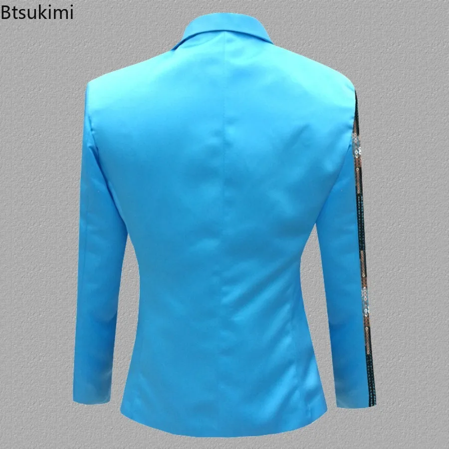 2026 Men's Fashion Sequin Suit Jacket Color Blocking Design Men Luxury Shinny Stage Performance Costume Nightclub Singer Blazers