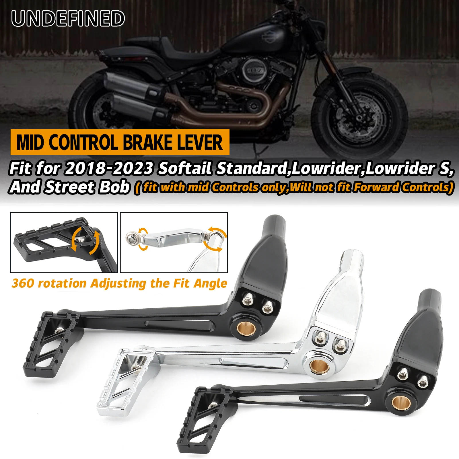 For Harley Softail Low Rider S FXLR Street Bob 18-2023 Motorcycle Mid Control Brake Levers Linkage Brake Lever Arm Peg Pedal Kit