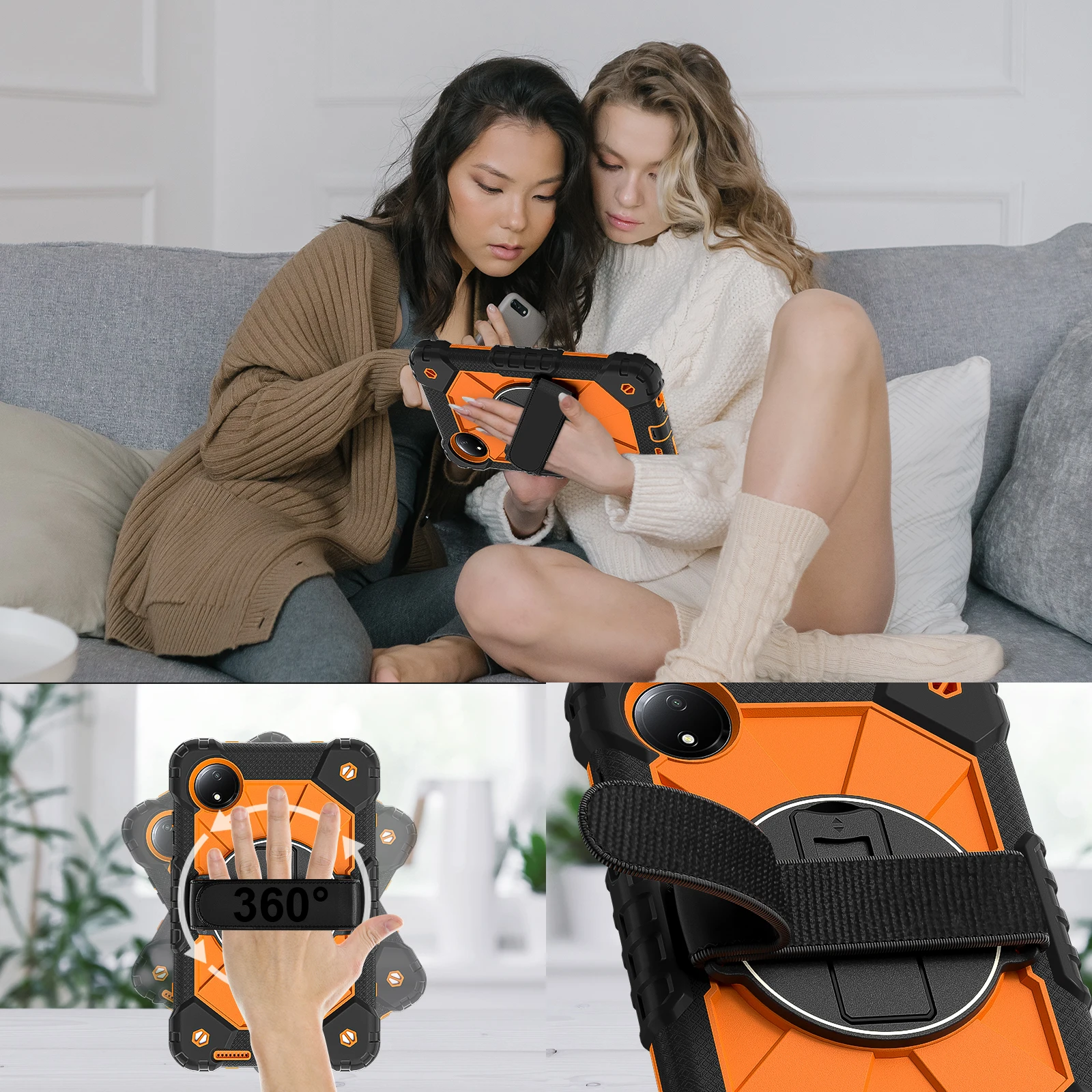 For Xiaomi Redmi pad SE 8.7in Fundas Redmi pad pro 12.1in Armor Tablet Case Rotation Handle Stand Shockproof Rugged Cover Coque