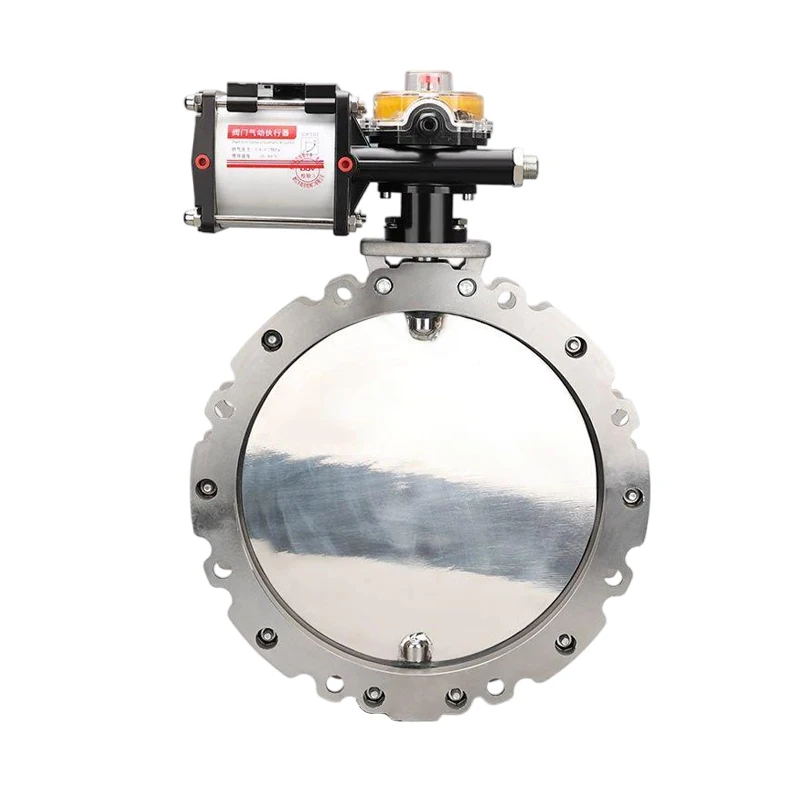 DN100 150 200 250 300 Pneumatic Dust Butterfly Valve 304 All Stainless Steel V2FS Double Flange Powder Dust Butterfly Valve
