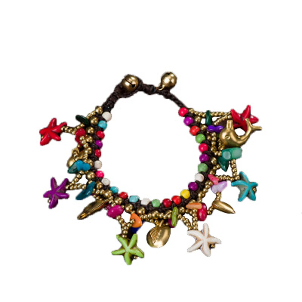 Multi Style Retro Imitation Turquoise Starfish Water Droplet Pendant Tassel Bracelet Bohemian Beach Party Bracelets Jewelry Gift