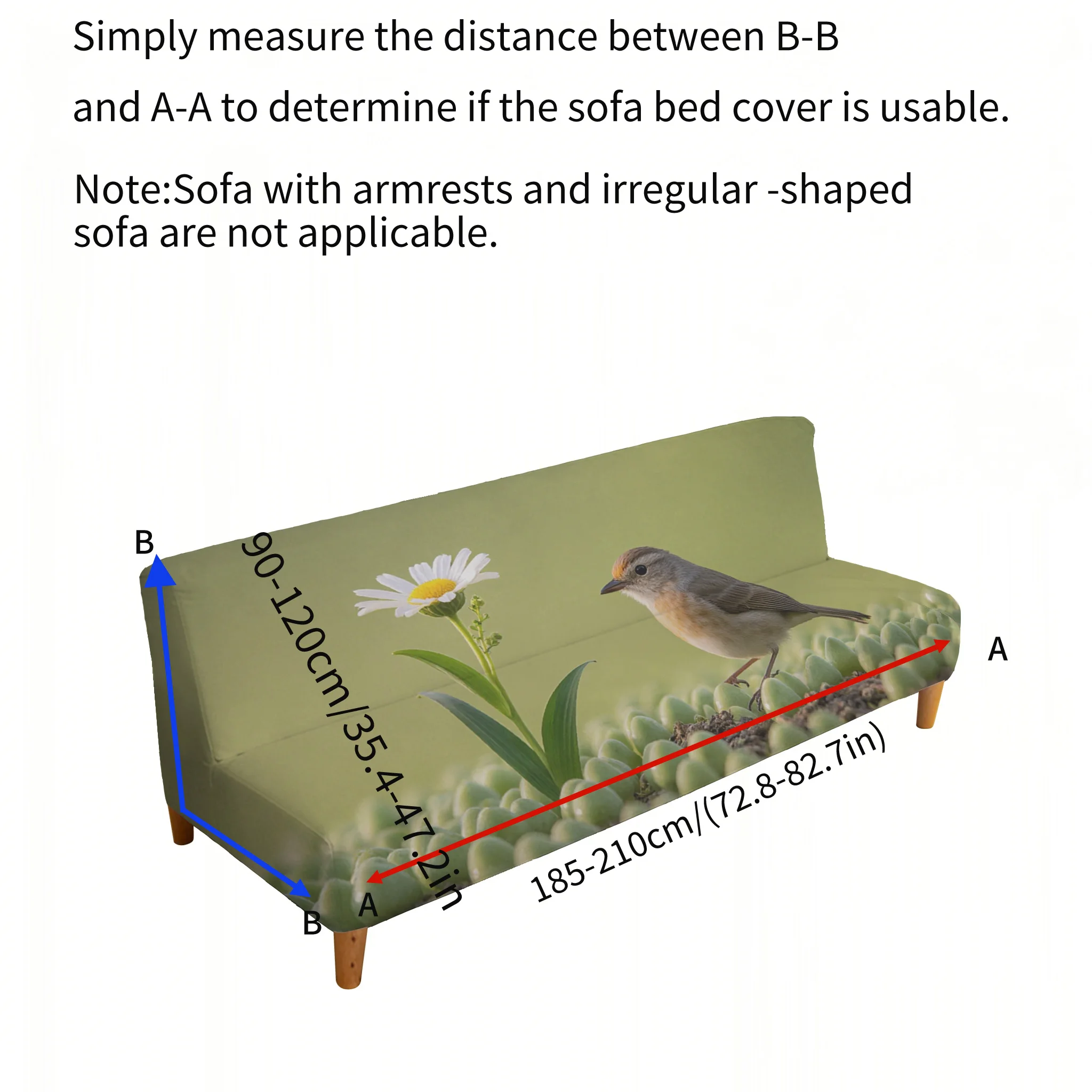Fresh Daisy Bird Print Sofa Bed Cover, Living Room Sofa Bed Cover, Dustproof Machine Washable Sofa Bed Cover