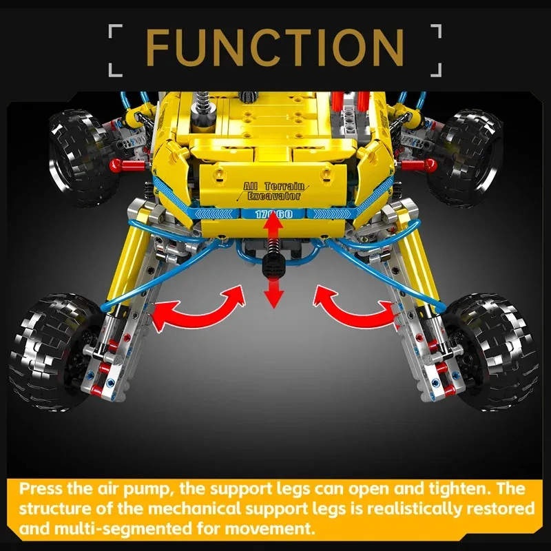 MOLD KING 17060 technique pneumatique tout-Terrain pelle camion bloc de construction pelle voiture briques jouets pour enfants cadeaux